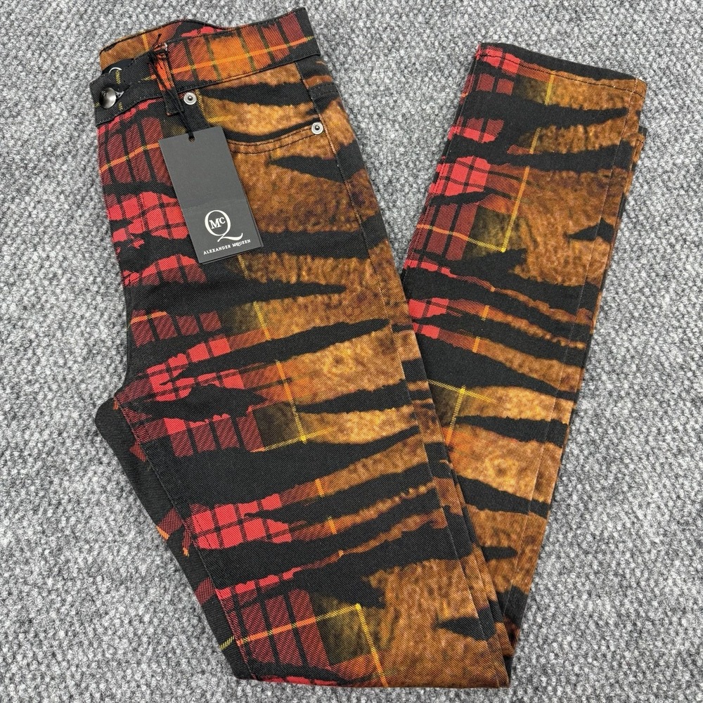 Alexander McQueen Size 26 Skinny Jeans Pants High Rise Tiger Check Tartan MCQ - Picture 1 of 16